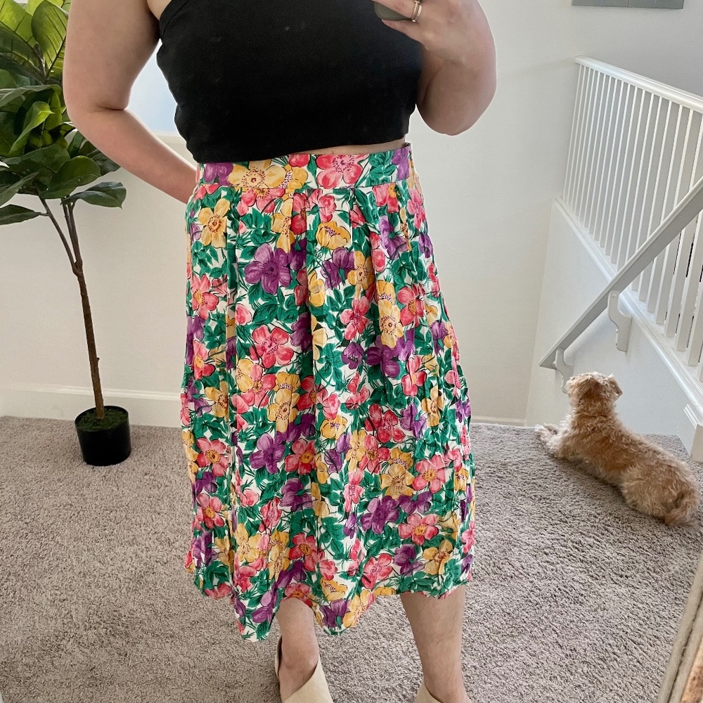 Vintage Floral Midi Maxi Chic Hipster Hippie Artsy Boho Bohemian Festival Skirt